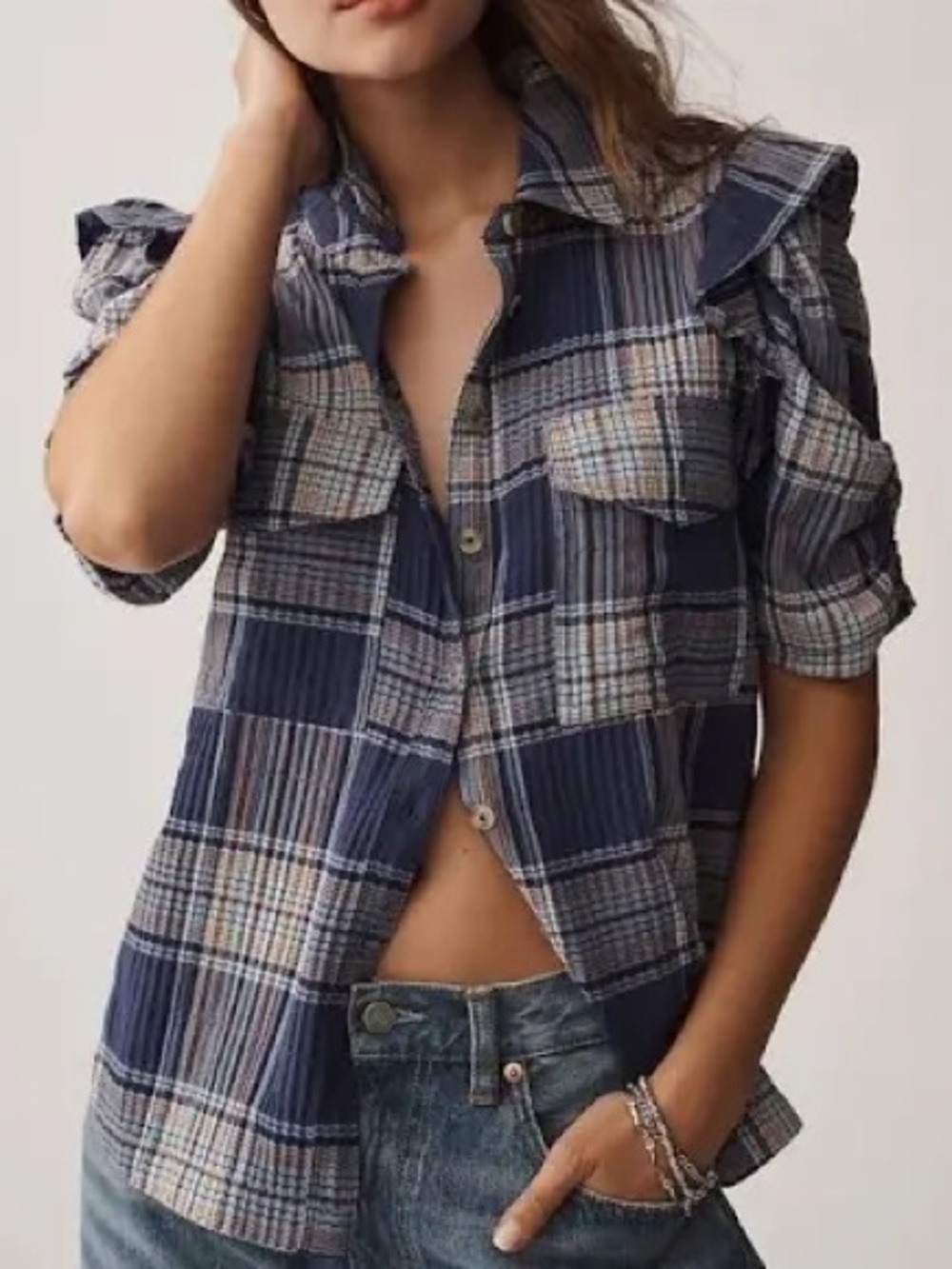 Anthropologie Pilot Navy Plaid Button-Up Shirt